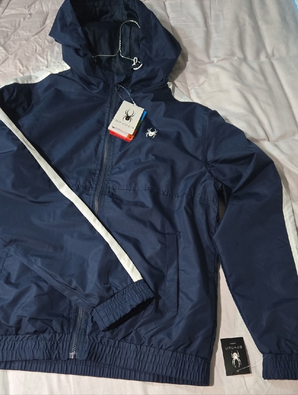 Spyder Navy Windbreaker Jacket with White Stripe
